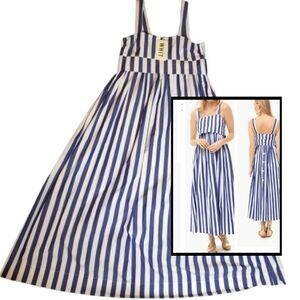 NWT WHiT Blue White Stripe Isabelle Cotton Sleeveless Maxi Dress Button Back S